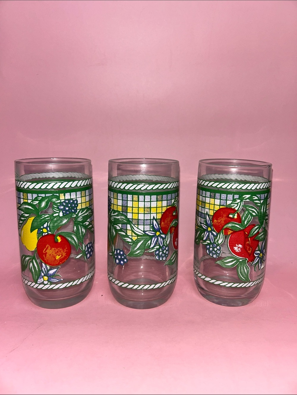 KIG Indonesia Set of 3 Juice Tumblers Fruit, Leave and White Band Motif …